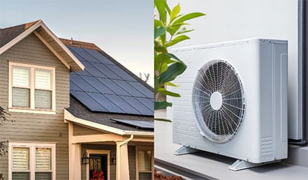 Maison avec panneau solaire avec thermopompe