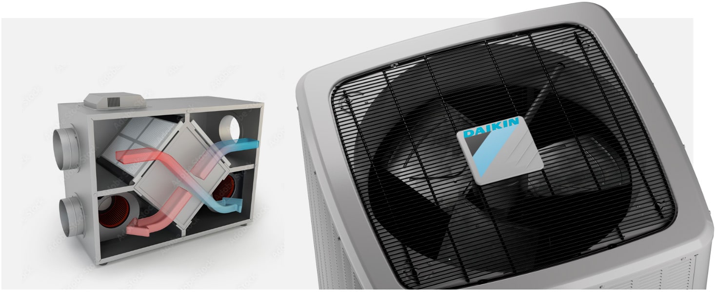 Thermopompe avec flèches indiquant l’air chaud et l’air froid