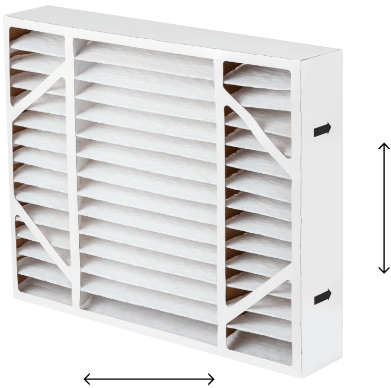 Filtre avec flèche indiquant les dimensions